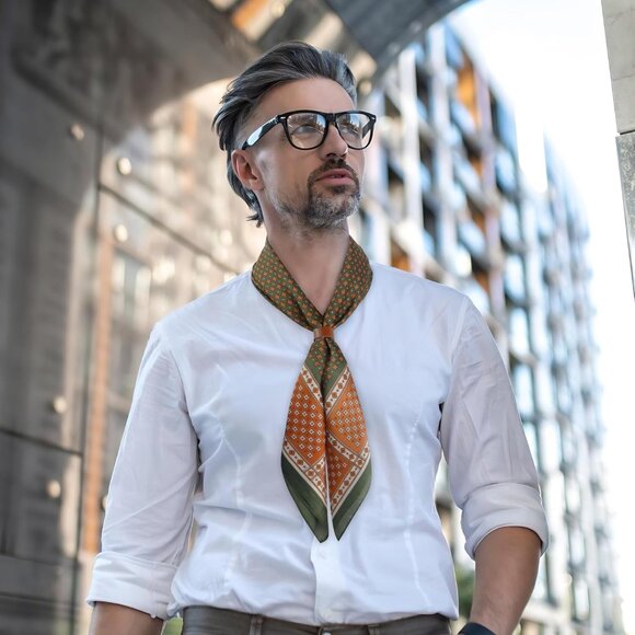 ⚡Men Armygreen Necktie 27.5 Inches Cowboy Scarves Pocket Square Silk Bandanas - Picture 4 of 9